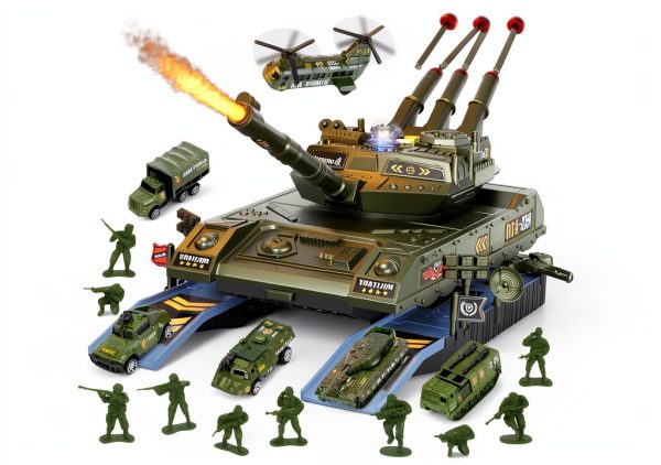 ZHYLLO HS551A Army Tank Playset with Helicopter, Truck & Soldiers-0